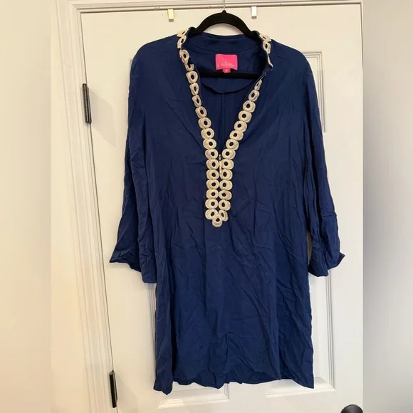 Lilly Pulitzer Navy Gold Gracelynn Stretch Tunic Dress Size 6